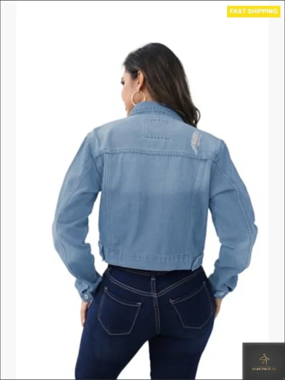 Distressed Denim Jacket Oversized Frayed Hem Long Sleeve Button Down Western_2
